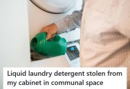 Laundry Detergent Kept Disappearing In A Communal Space, So They Laced it With Dye And Caught A Neighbor Red-Handed