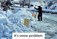 Credit Union’s Parking Lot Snow Piles Keep Flooding Their Basement, So They Leave A Mess In The Lot To Teach Them A Lesson