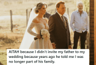 Her Abusive Father Kicked Her Out Of The House Years Ago, But He Showed Up Wanting To Be Involved In Her Wedding. Now She’s Telling Him He Wasn’t Invited Because He Told Her She Was No Longer Party Of The Family.