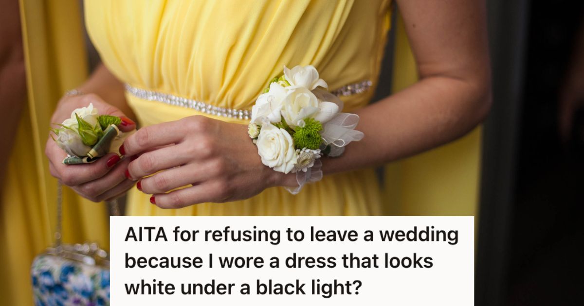 Woman Wore A Yellow Dress To Her Friend’s Wedding, But When The Blacklights Were On She Was Being Asked To Leave Because Her Dress Looked White » TwistedSifter