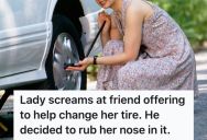 Woman Struggled To Change The Tire On Her Car, But When A Mechanic Offered To Help, She Told Him She Didn’t Need His Help