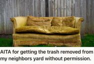 Her Neighbor’s Old Couch Was Sitting In Their Yard For 2 Months, So She Had It Hauled Off By The City