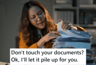 Employee Got Yelled At For Touching A Coworker’s Files, So He Stopped Getting Them For Her And It Led To Her Getting Fired For Not Doing Her Work