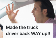Trucker Chose To Drive The Wrong Way In A Parking Lot, So Another Driver Forced Him To Reverse His Bad Decision