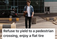 Impatient Driver Honked At Pedestrian When He Was In A Crosswalk, So They Tossed Some Screws On The Pavement To Teach Them A Lesson