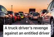 A Rude Tesla Driver Tried To Speed Out Of A Traffic Jam, So A Truck Driver Made Sure His Car Got Destroyed