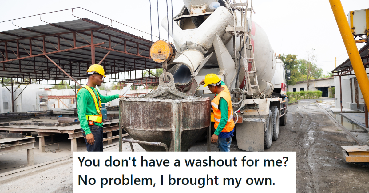 A Contractor Left The Job Site Before Completing The Washout Process For The Concrete Mixer, So The Operator Completed The Job In The Funniest Way Possible