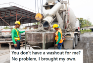 A Contractor Left The Job Site Before Completing The Washout Process For The Concrete Mixer, So The Operator Completed The Job In The Funniest Way Possible