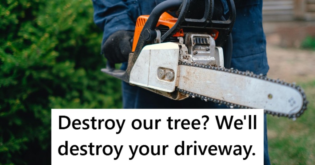 man holding chainsaw in yard