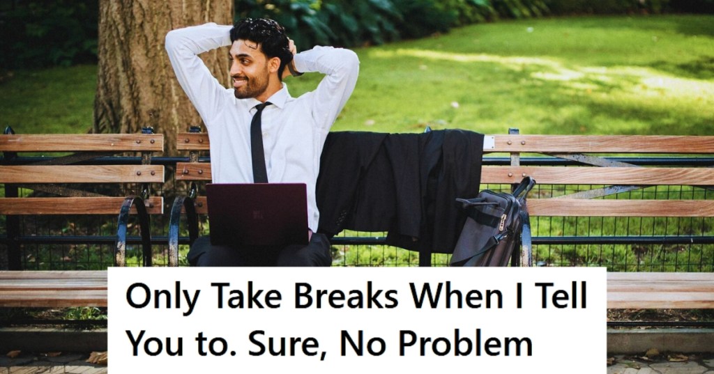 man relaxing on bench with laptop