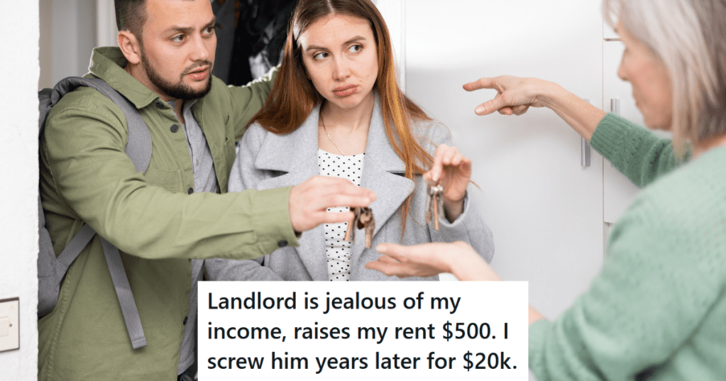 couple handing keys to landlord