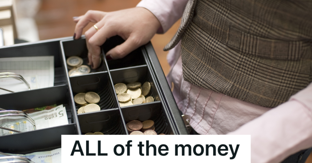 women opening cash drawer