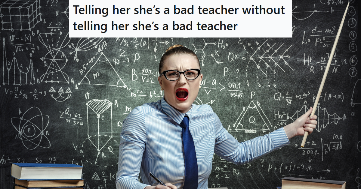 teacher yelling in front of blackboard