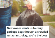 His Boss Made Him Start Taking The Trash Out Through The Front Door Instead Of The Back, So He Complied – Even When The Bag Ripped And Dumped All Over The Boss