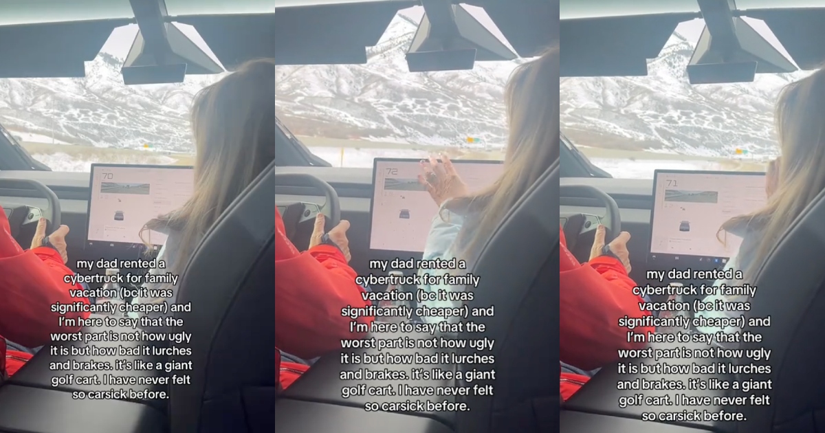 A Father Rented A Cybertruck On Vacation And His Daughter Got Carsick Source: TikTok/@ansleech