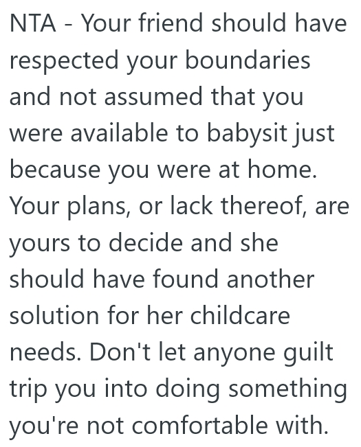 2025 03 12 21 27 22 She Told Her Friend She Couldnt Babysit Because She Was Relaxing at Home, But Her Friend Definitely Didnt Understand