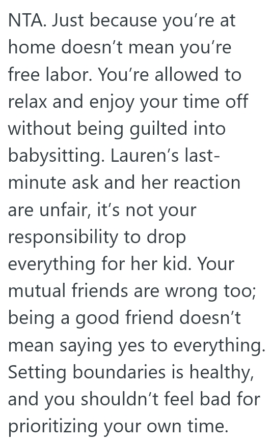 2025 03 12 21 28 00 She Told Her Friend She Couldnt Babysit Because She Was Relaxing at Home, But Her Friend Definitely Didnt Understand