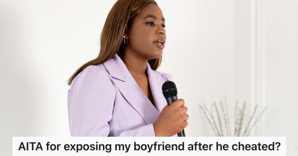 A woman in a lilac suit talking into a microphone