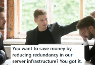 When His Non-Technical Boss Told Him That Redundant Servers Were No Longer Needed, He Voiced His Objections And Then Quit His Job Just Before The Entire System Went Offline