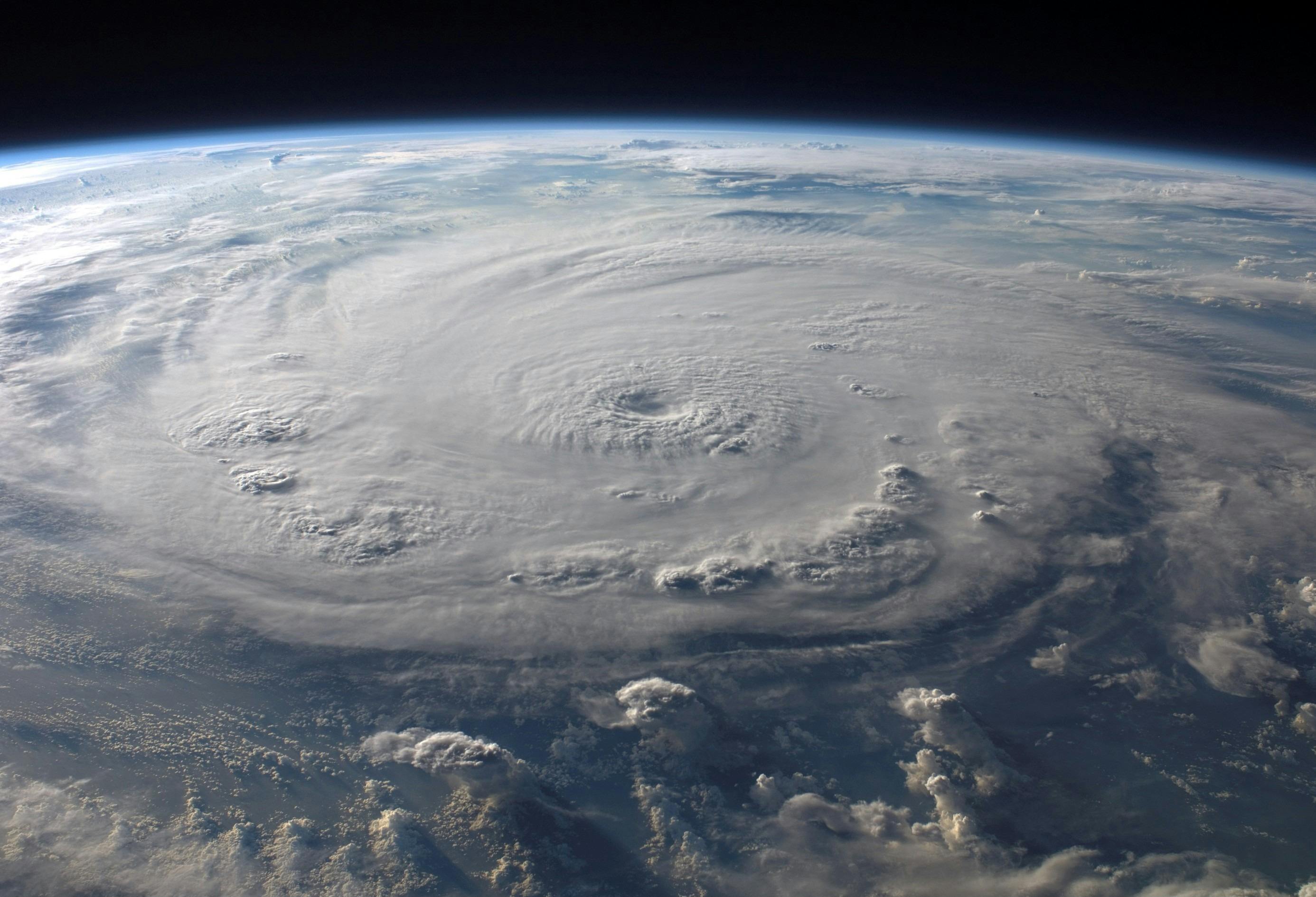 An overhead shot of Earth's swirling atmosphere