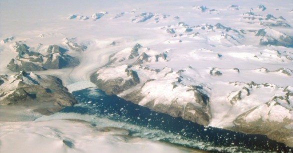 An overhead shot of ice in Greenland