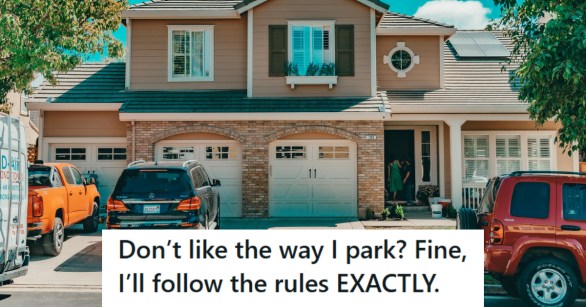 Duplex house with many cars parked in front of it