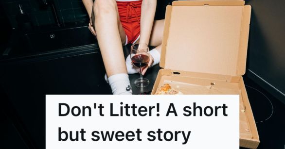 Open pizza box and glass of wine