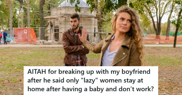 Man and woman arguing in a public place