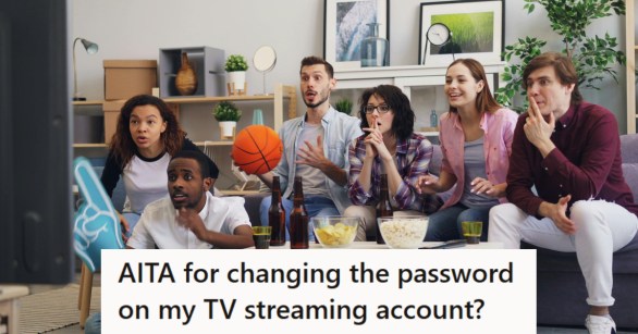 Group of friends sitting around the TV watching basketball