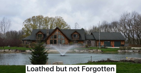 beautiful house behind pond with fountain