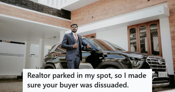 Realtor standing by his vehicle in front of a listing
