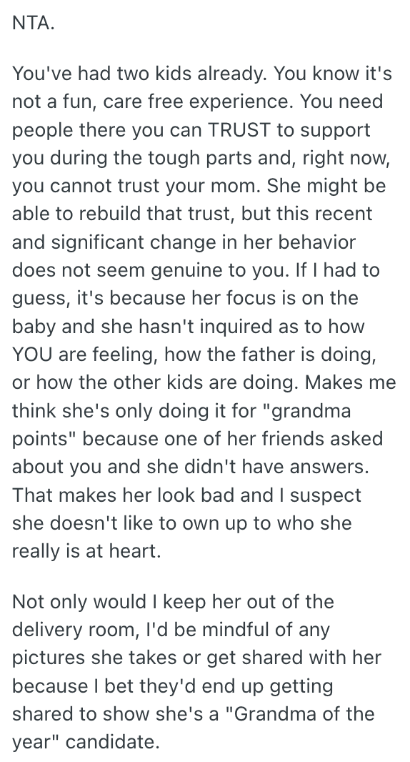 Screenshot 2025 03 03 at 08.53.08 When This Future Mom Chose Her Birthing Partners, She Didnt Know How Much Trouble It Would Cause. Now Her Own Mom Is Kicking Up A Fuss.