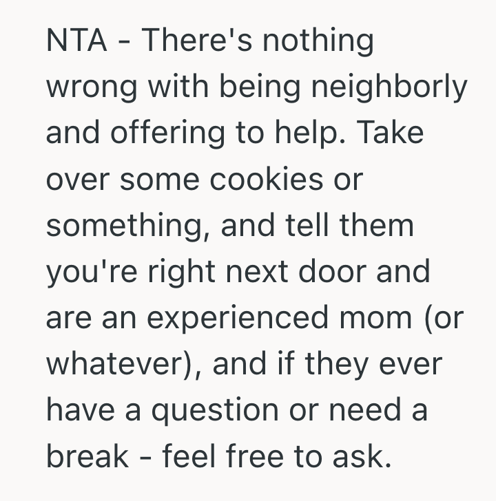 Screenshot 2025 03 04 at 10.51.42 PM Her Neighbors Newborn Screams A Lot, So She Wants To Offer Help But Is Afraid Of Being Intrusive