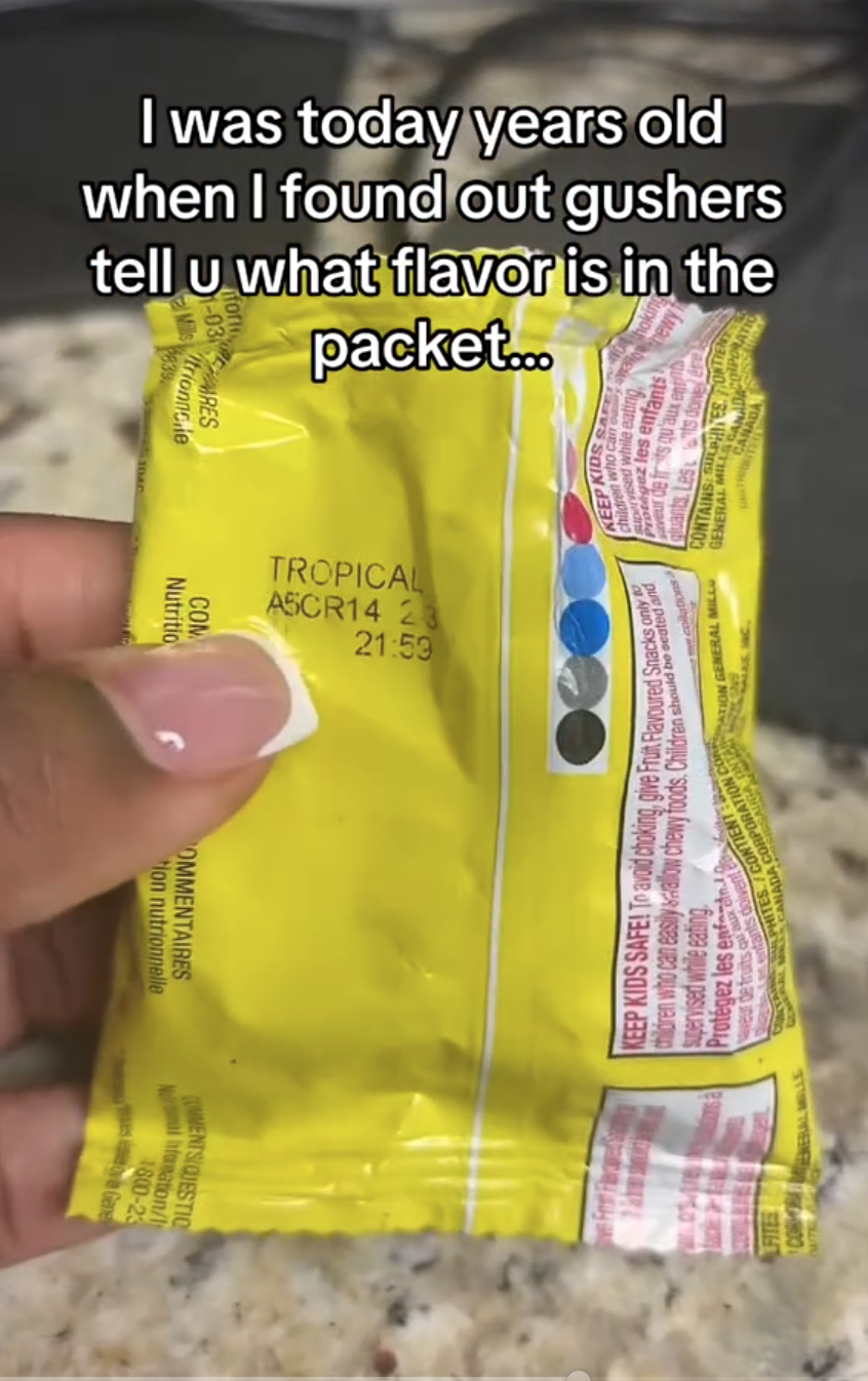 Screenshot 2025 03 04 at 11.07.07 PM Candy Fan Was Today Years Old When She Shared News That Gushers Tells You What Flavor Is In Your Packet