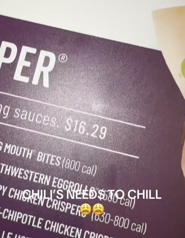 a menu at a chili's restaurant
