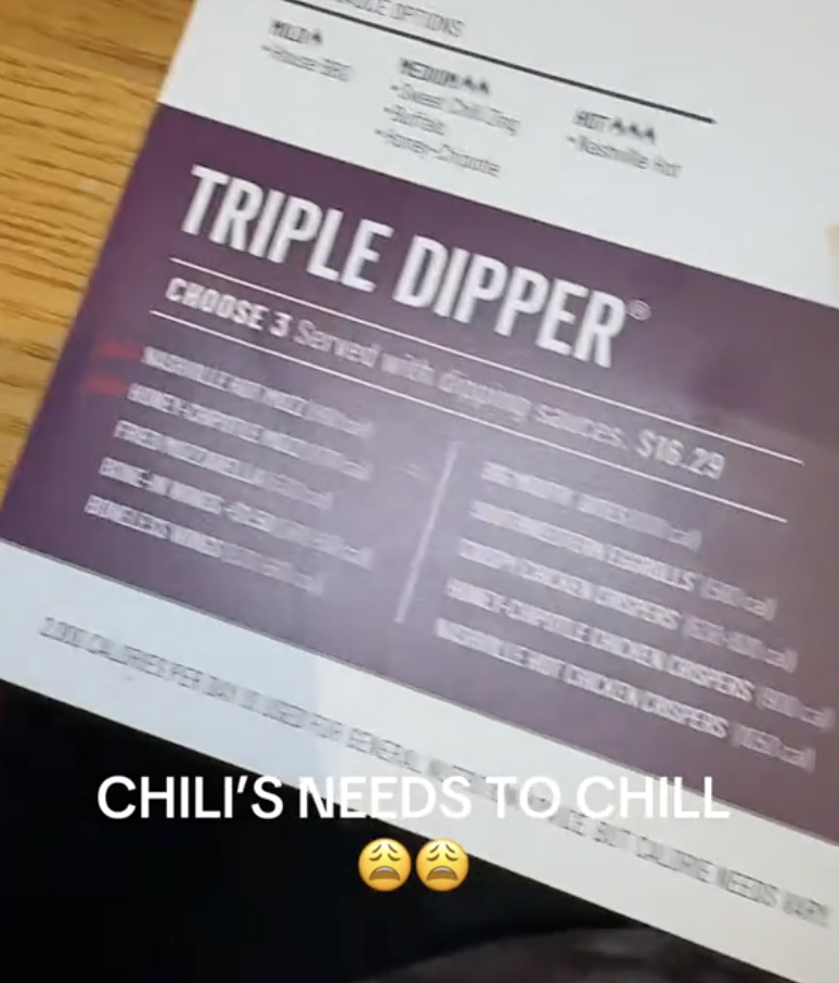 triple dipper on the menu at chili's
