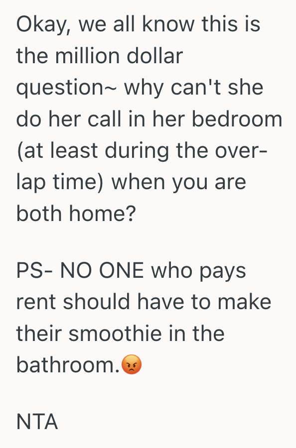 Screenshot 2025 03 16 at 3.26.48 PM One Renter Expected Total Silence During Work Hours, But Her Roommate Was Sick Of Having To Tiptoe Around Their Own Home