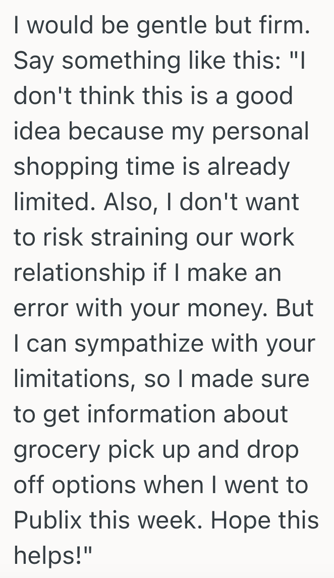 Screenshot 2025 03 24 at 8.58.07 PM Womans Coworker Wants Her To Go Grocery Shopping For Her The Next Time Shes There, But She Doesnt Want To Set A Trend She Cant Undo