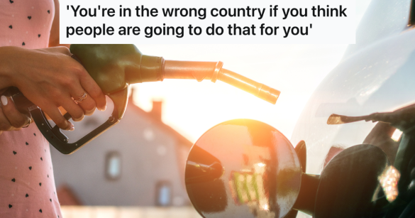 woman pumping gas at a gas station
