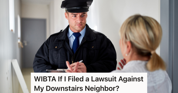 woman talks to a police officer at the door