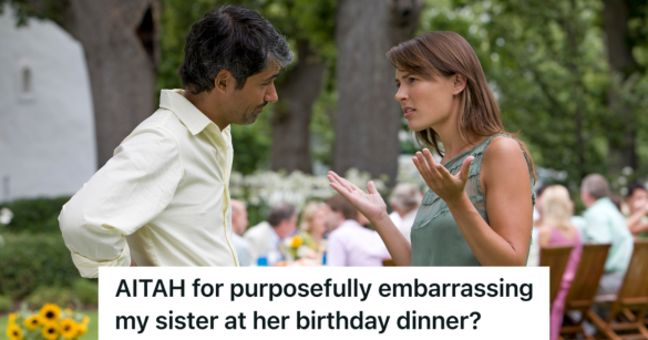 man and woman arguing at outdoor party