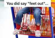 Dad Told His Toddler Who Was Seating In A Shopping Cart Seat To Get His “Feet Out,” And The Kid Took It A Little Too Literally