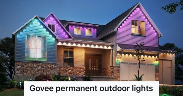 a house with govee outdoor lights lighted up