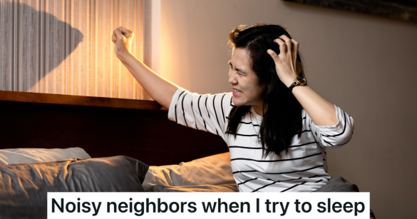 annoyed woman in bed knocks on the wall