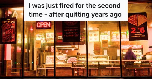 Pizza store windows where you can see the counter, cashier, and some tables inside.