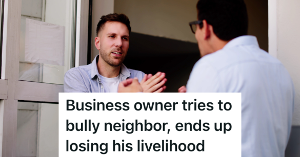 two men argue in a doorway