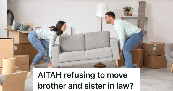 man and woman lift up a couch
