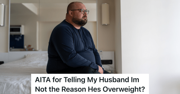 overweight man sits on the edge of a bed