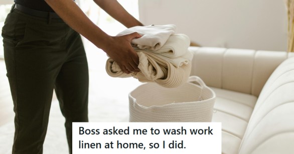 Man placing freshly cleaned linens in a basket