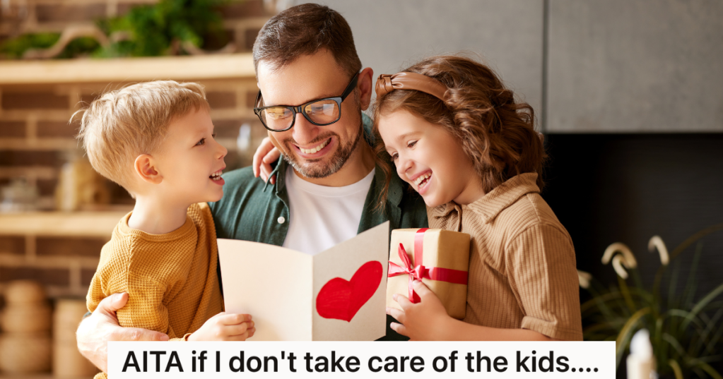 happy man with two smiling kids